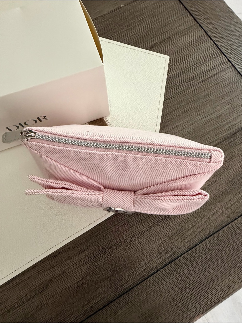 Dior Light Pink Bow Cosmetic Pouch with CD Accent - Picture 2 of 4